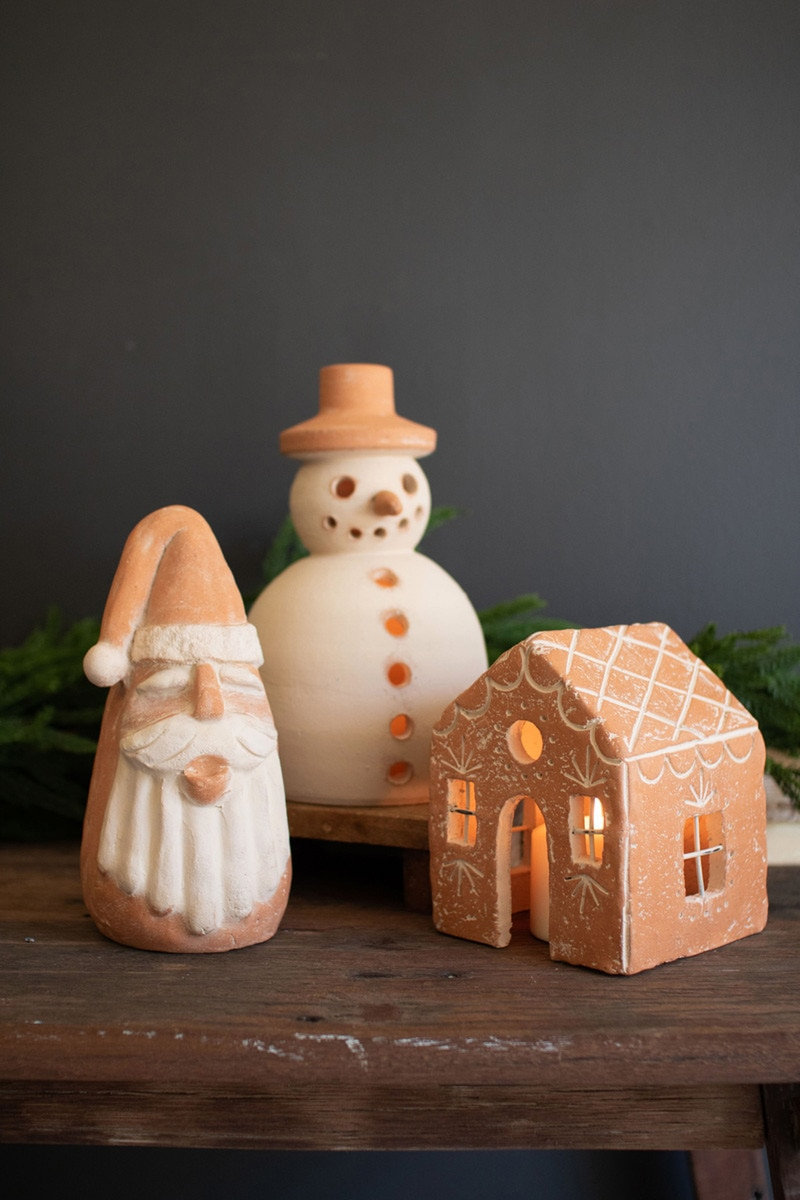 Terracotta Snowman Holiday Lantern