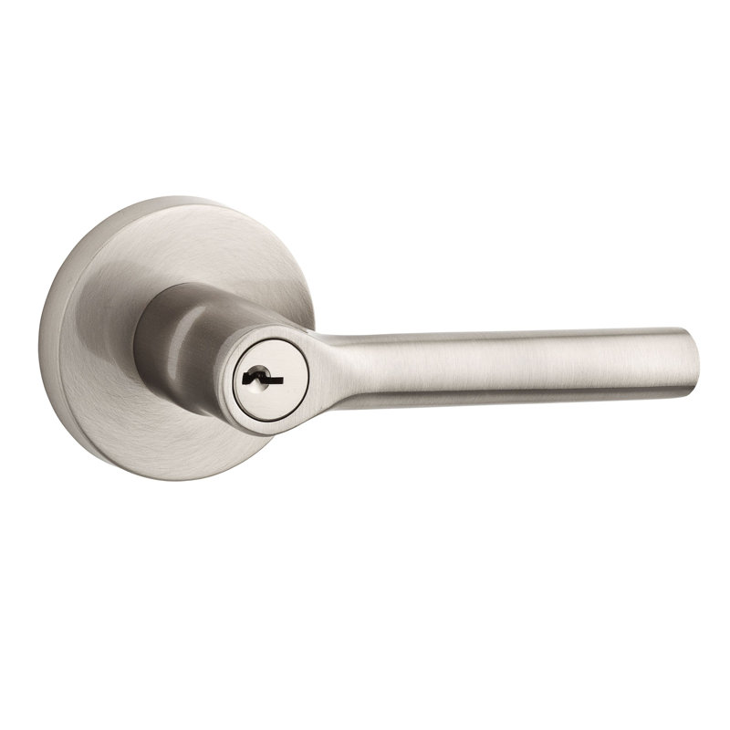 Tubed Door Lever with Round Rose, Keyed Alike, Satin Nickel, Yes