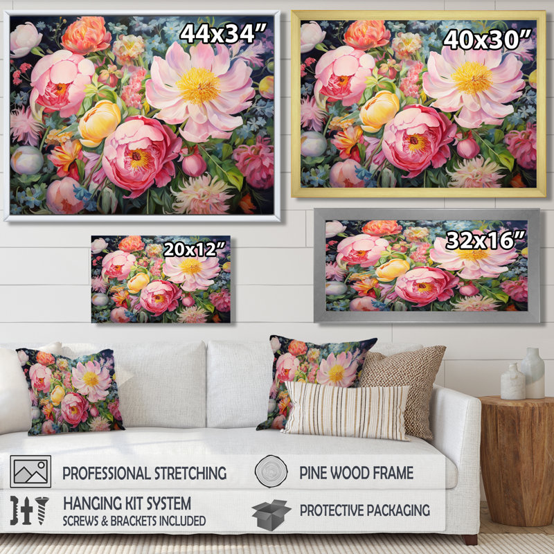 «Blossoming Spring Flowers - Wildflowers», art mural, H 24 po x l 32 po x P 1 po, Toile tendue