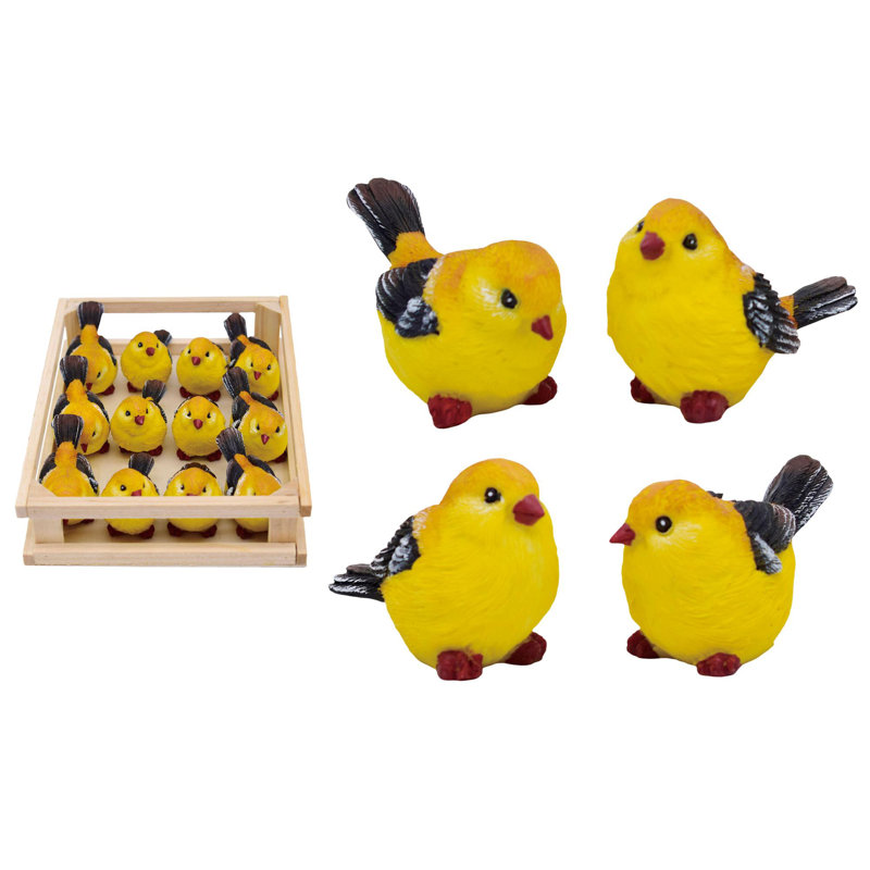 Mini Resin Goldfinch Birds In Crate S/12 Home Decorations Spring