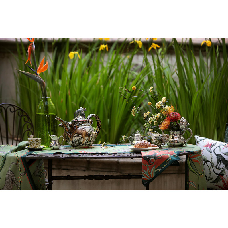 Ardmore 'Monkey Paradise' Cotton Runner, Chalk, 94" x 16"