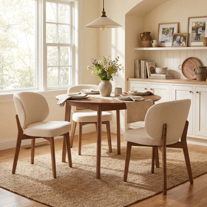 20.1" Extra Wide Upholstered Dining Chair, Side Chair with High Wingback, Armless Vanity Chair With Solid Wood Legs For Dining Living Room Vanity Office, Beige, Set of 2