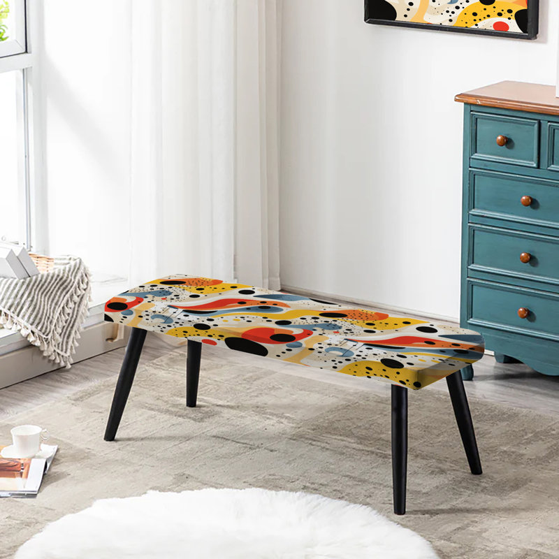 Red Poupart Lichtenstein's Lines Matrix - Abstract Upholstered Black Bench