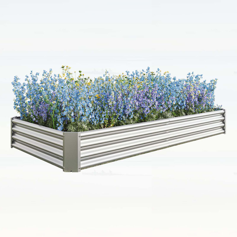Metal Raised Garden Planter Beds for Flowers,Vegetables,and Herbs, 8×4×1ft, Silver
