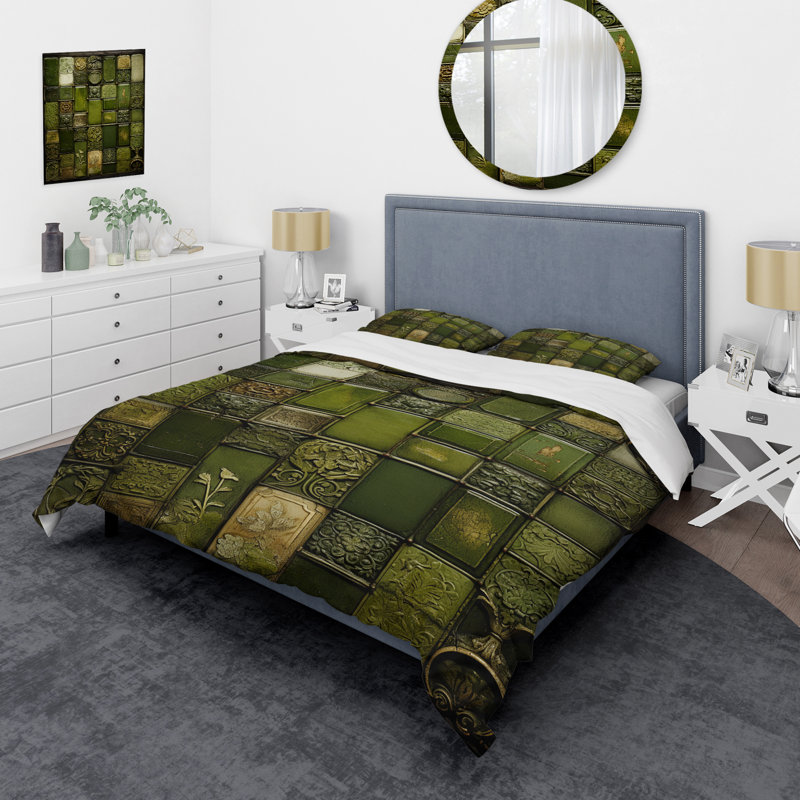 Ensemble de housse de couette Green Stones Tiles I - Abstract Tile, Housse de couette simple + 1 taie décorative stan