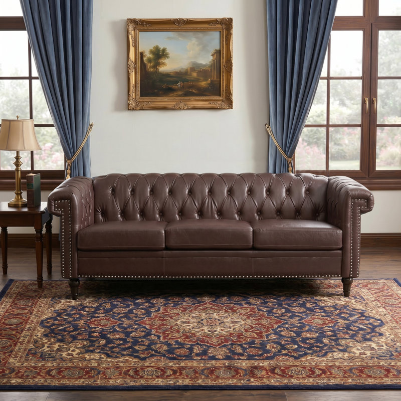 83.66'' Faux Leather Sofa, Dark Brown 
