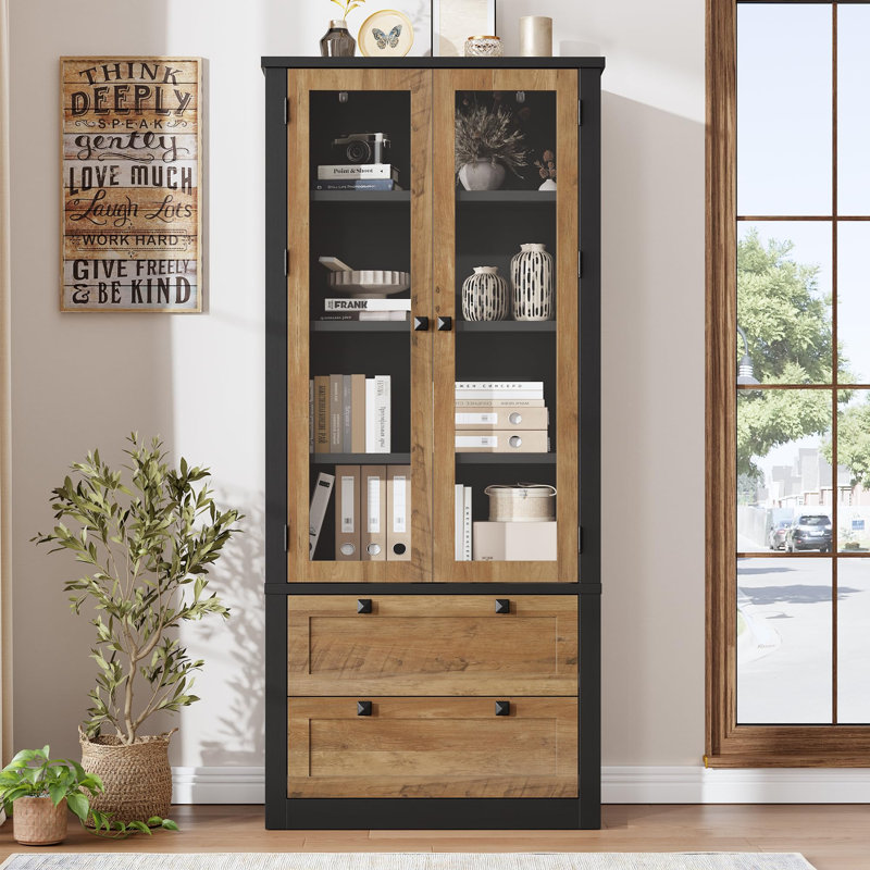 Armoire de cuisine - armoire de rangement haute de 72 po avec 2 grands tiroirs et 3 tablettes réglables, armoire de cuisine
