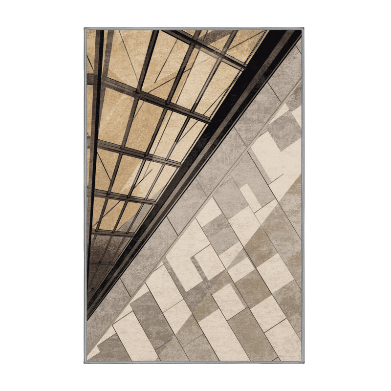 Soft Plush Collier Louvre Glass Pyramid Classic Checkered Area Rug in Gray – Gray Binding, 6x9