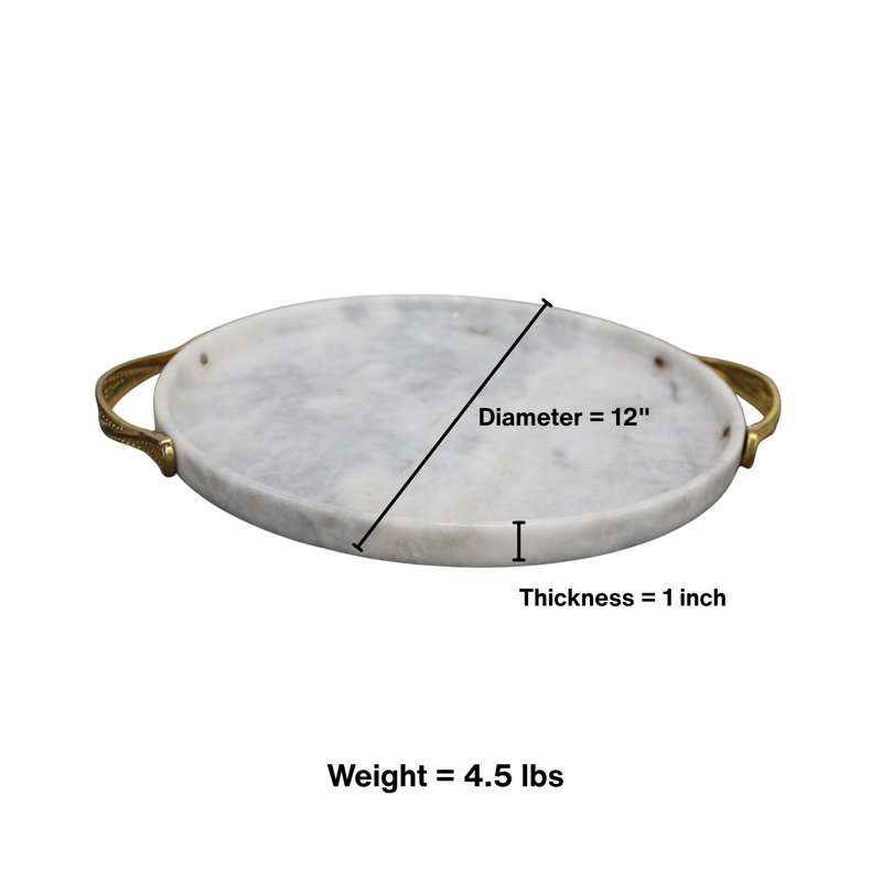 12” Round  Zebra White Marble Serving Tray – Elegant Luxury Home & Kitchen Decor, 12"W x 0.5"D x 1"H