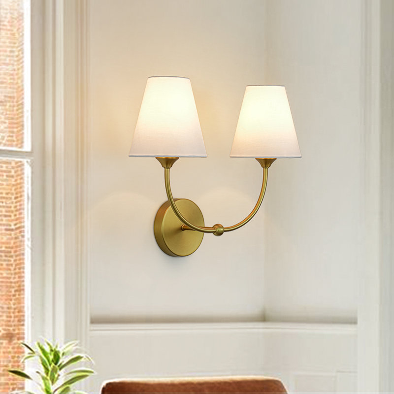 Applique murale double à 2 lumières avec abat-jour en tissu rétro