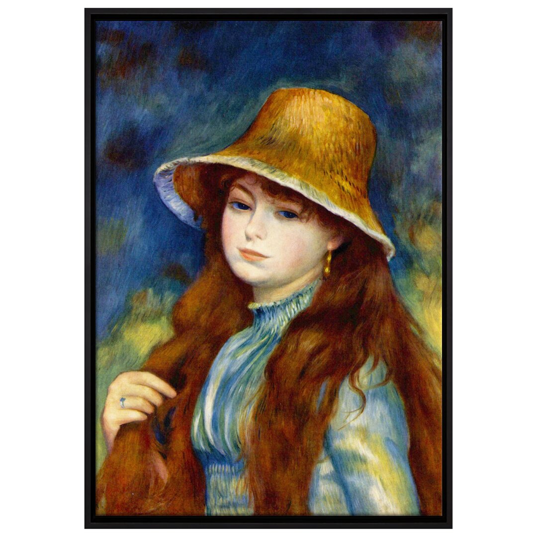 Gerahmtes Leinwandbild Girl with Straw Hat von Pierre-Auguste Renoir