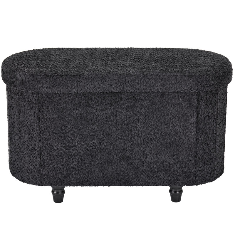  30" Boucle Upholstered Storage Ottoman Bench, Black Polyester Boucle