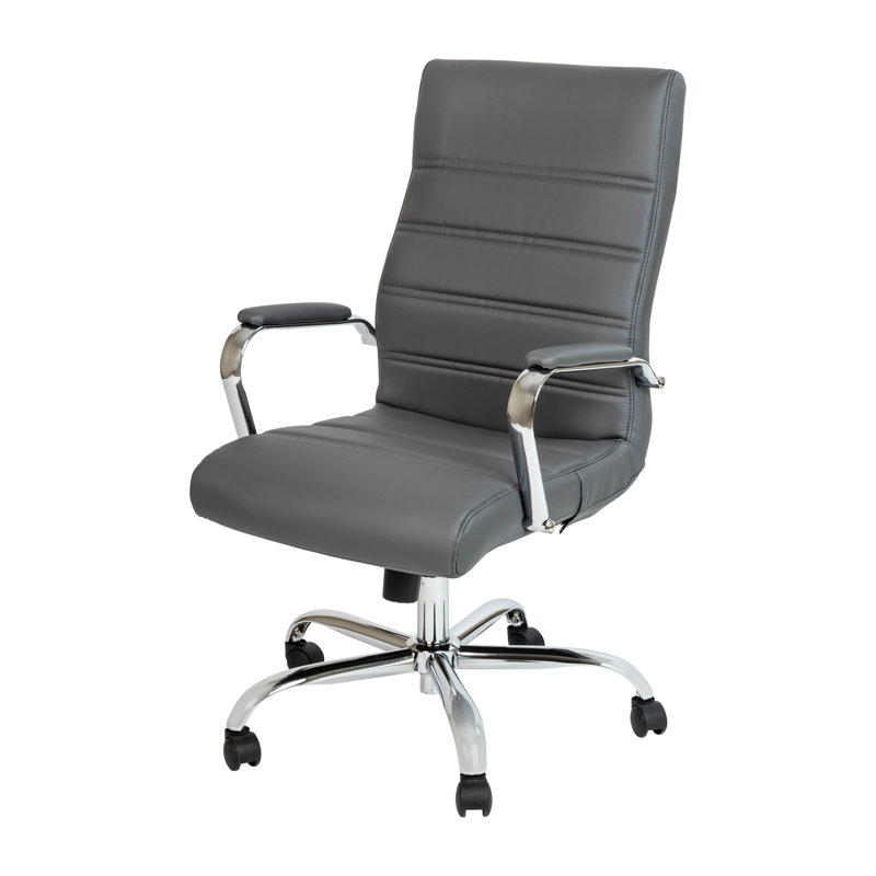 High Back Executive Swivel Office Chair with Metal Frame and Arms, Chrome/Grey