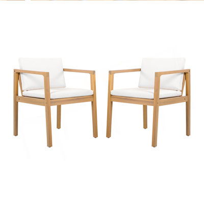 Chaises de salle à manger d'extérieur (ensemble de 2) avec structure en bois d'acacia, finition teck clair et coussins beiges