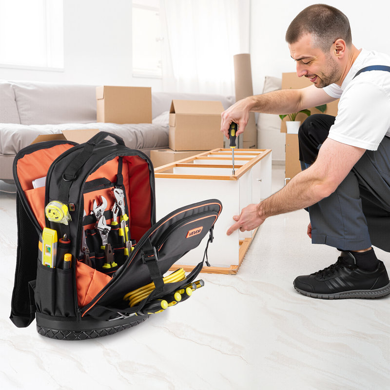 Tool Backpack with Tools 65 Pockets Tear-resistant Jobsite Backpack