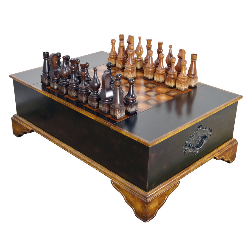 Ebony Handcrafted Pine Chess Set Coffee Table