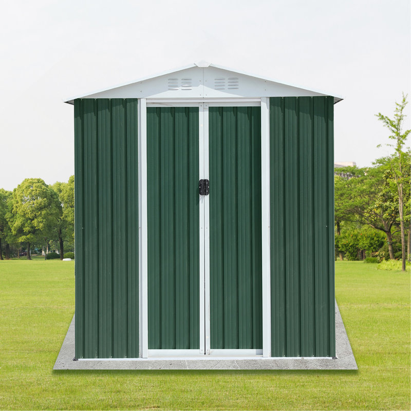 6Ftx4ft Roof Green Outdoor Tool Storage House Garden Shed With Aluminum Alloy Frame And Sliding Door, Green