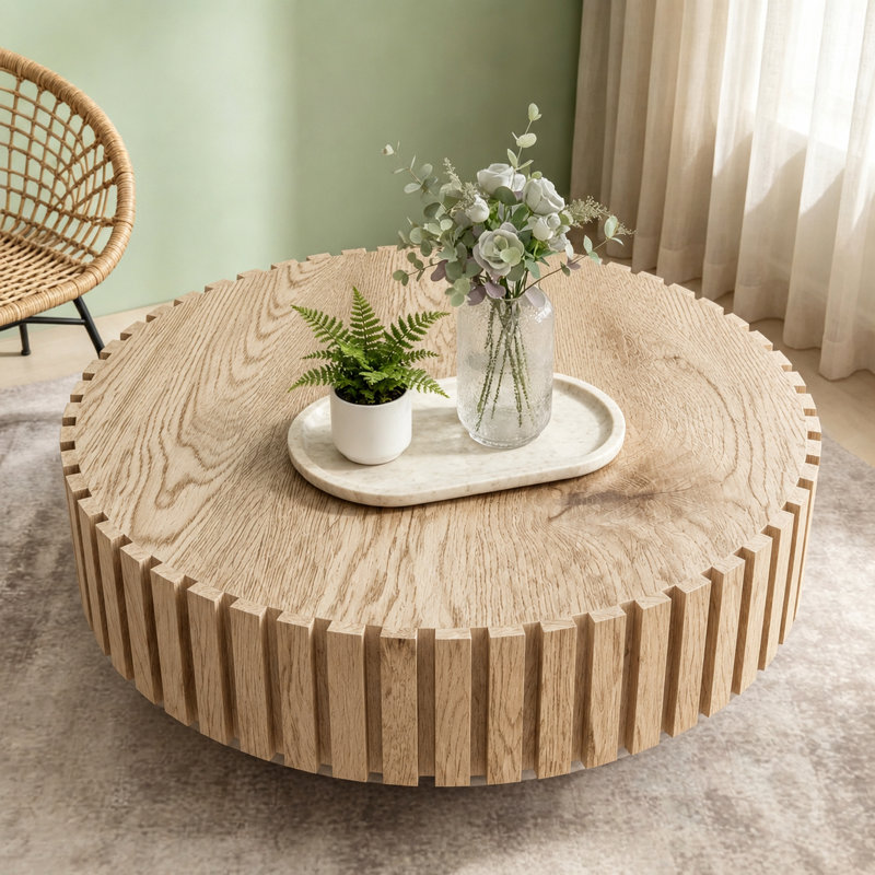 Table basse moderne et minimaliste avec texture bois, stable et durable, rehaussant l'esthétique de l'espace pour les salons, les salles d'étude et les bureaux.