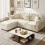 Canapé modulaire rembourré en L de 82,6 po en forme de L avec repose-pieds, style Chesterfield de style Mid-Century, capitonné avec garniture cloutée et accoudoirs roulés, comprend 3 coussins-805237803
