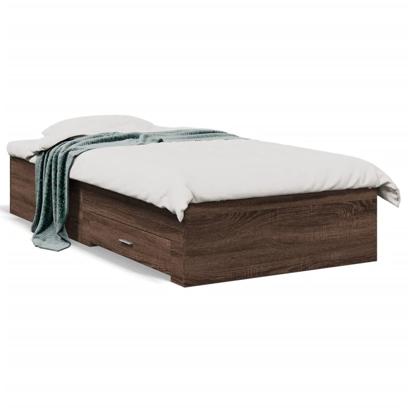 Vidaxl Bed Frame With Drawers Engineered Wood, Brown Oak, Small Single (2'6)