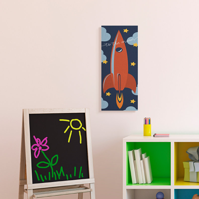 «To The Moon», citation de fusée fantaisiste, Toile tendue, H 24 po x l 10 po x P 1,5 po