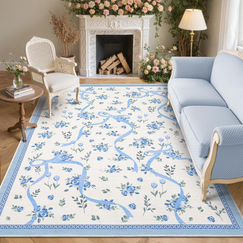 Tapis décoratif lavable, Blue, Rectangle 5' x 7'