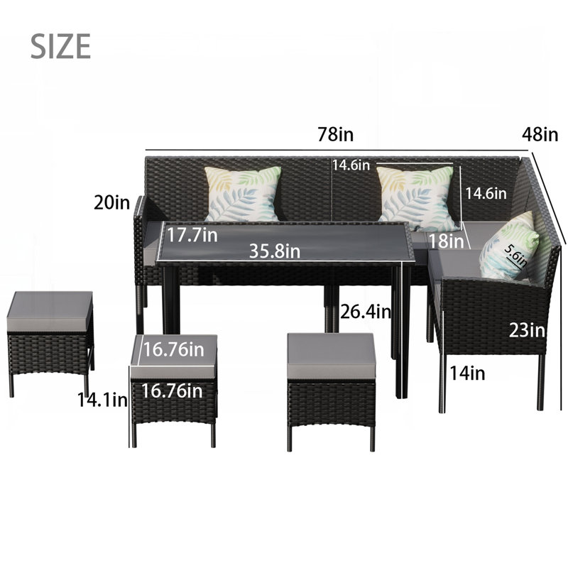 Ensemble de mobilier d'extérieur 7 pièces, Noir
