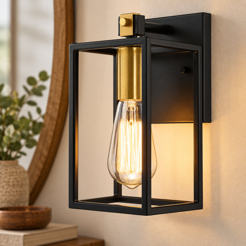 5.12" Industrial Vanity Light,matte Black & Antique Brass Bathroom Wall Sconce,glass-free Damp Rated,for Bathroom Kitchen Living Room