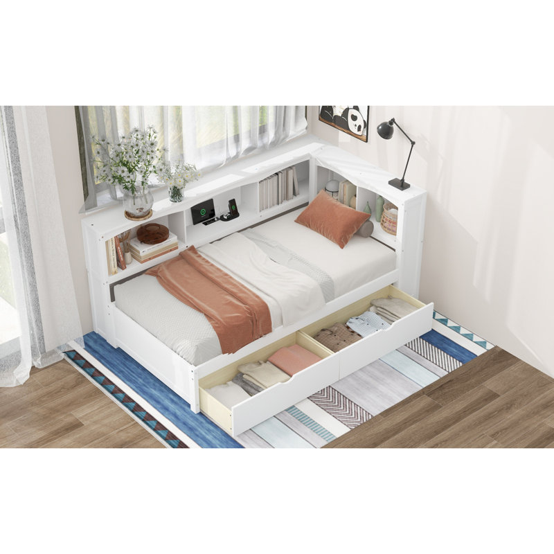 Daybed With Two Storage Drawers, Storage Cabinets And USB Ports, White