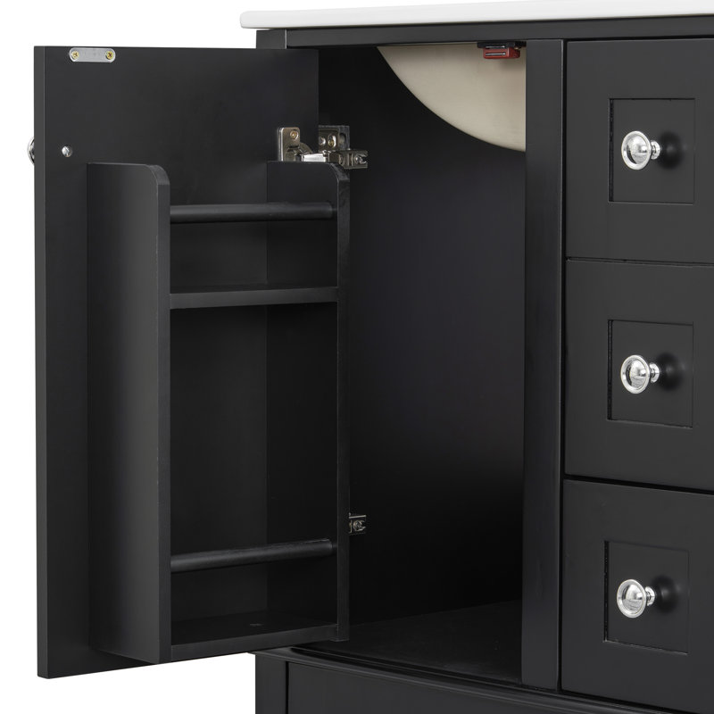 Meuble-lavabo simple 24 po avec comptoir en céramique 24 po, Noir