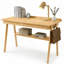 Bureau d'écriture en bois massif, bureau à domicile pour petits espaces, bureaux modernes Mid-Century avec 2 tiroirs et tablette de rangement, bureau debout avec crochets latéraux pour bureau, chambre à coucher, bureau (bois)