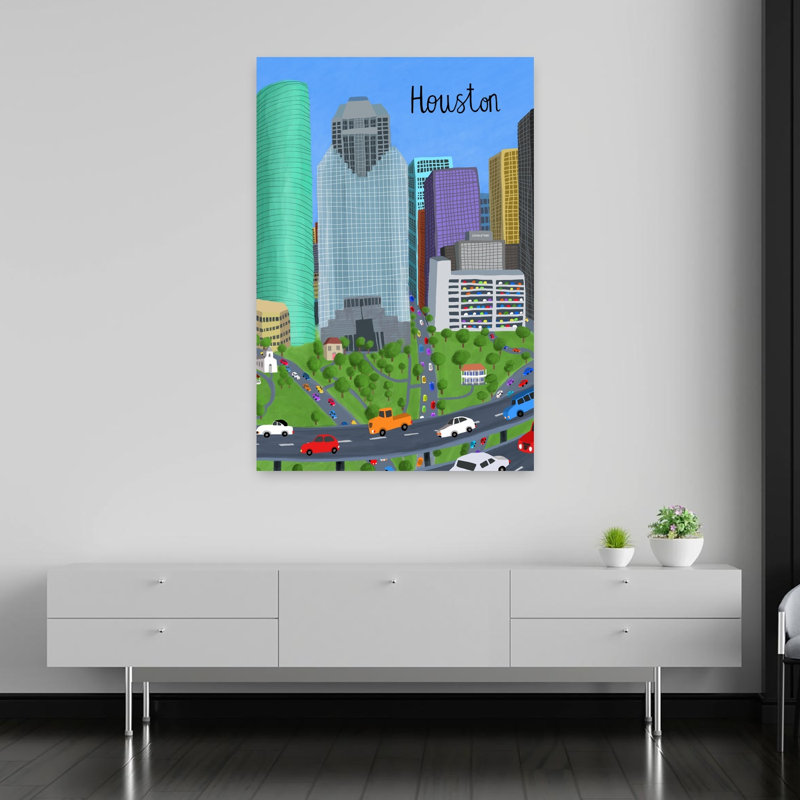 «Vibrant Houston Cityscape Colorful Modern Vibrant City Landscape», impression murale, H 60 po x l 40 po