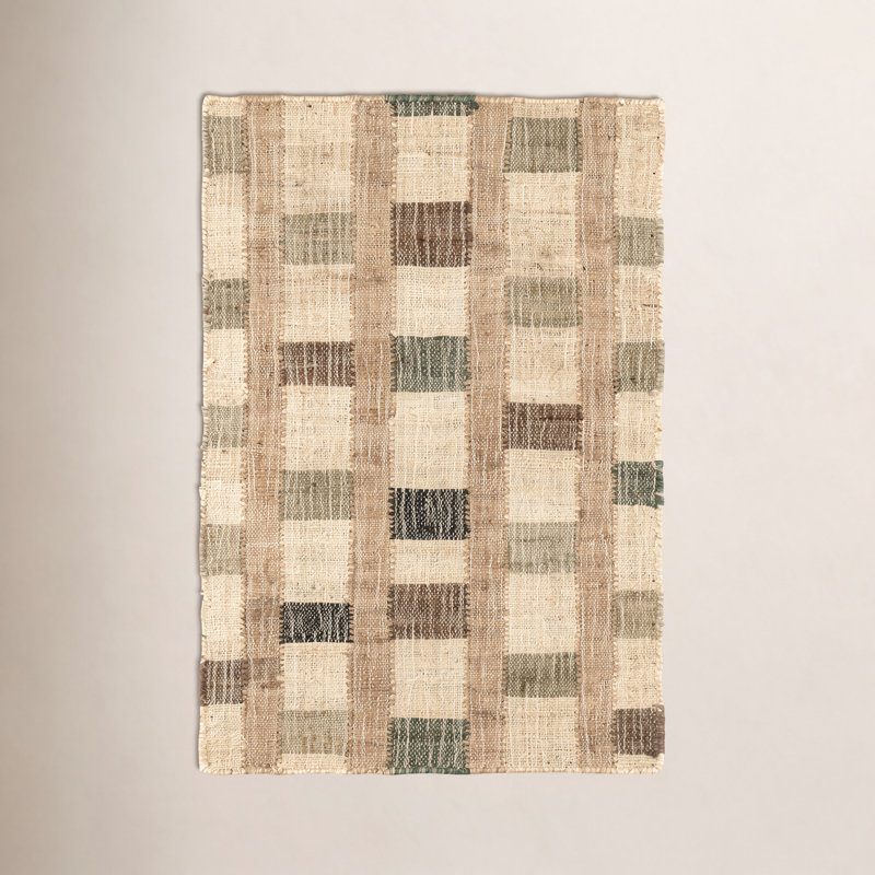 Mosaic Blue Handwoven Jute Rug, Rectangle 5' x 8'