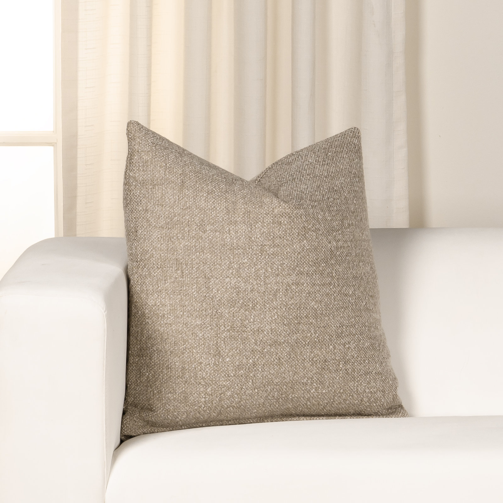 Eevi Hazelnut 20" x 20" Throw Pillow, Feather, Beige, Square 20"