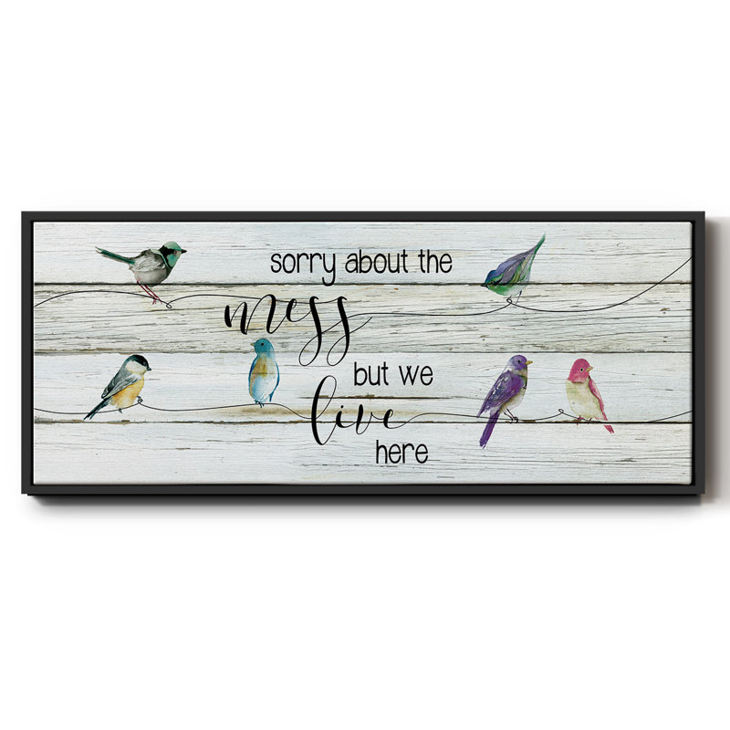 We Live Here- Framed Canvas, 12" H x 30" W