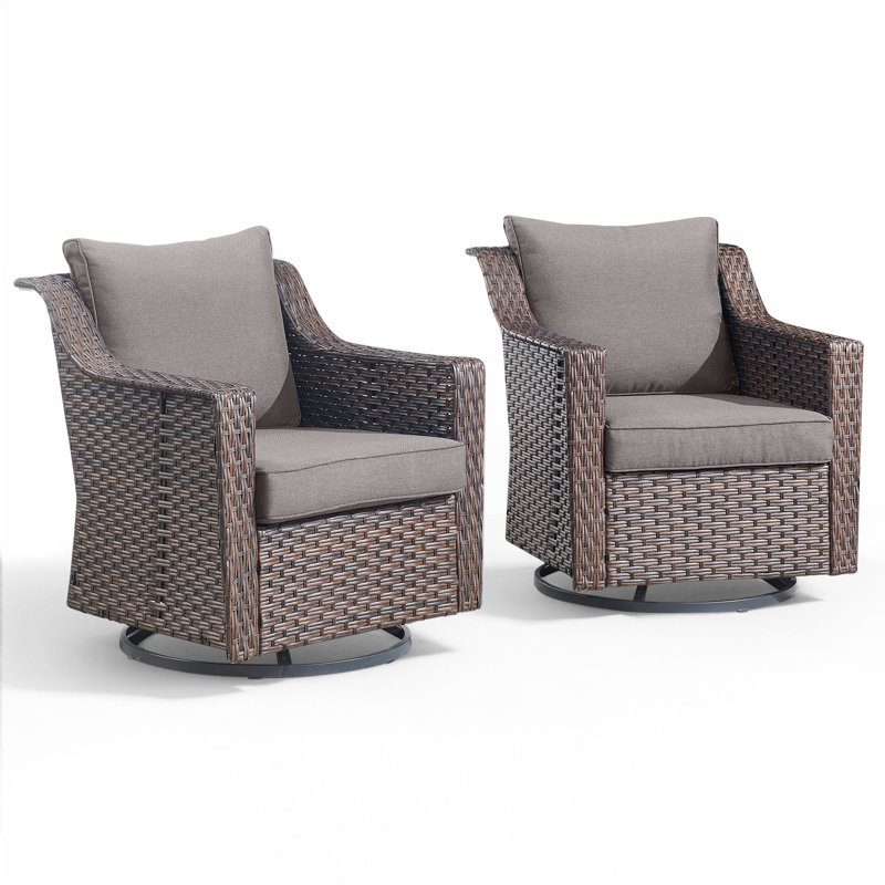Fauteuils pivotants à bascule d'extérieur en osier Jenesys Red Barrel Studio avec coussins, Gris