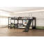 Lit superposé en L en métal avec lit mezzanine simple, bureau et tablettes de rangement