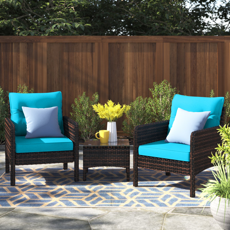 Earlville 2 - Person Patio Conversation Set with Cushions, Turquoise