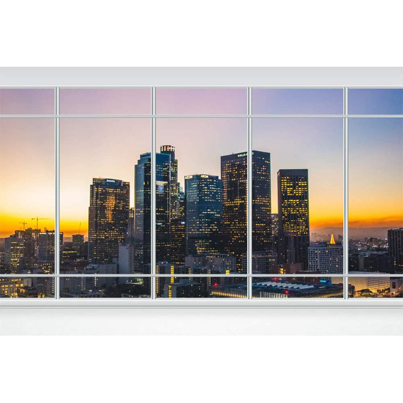 Murale grille vue sur la ville, L 100 po x L 144 po