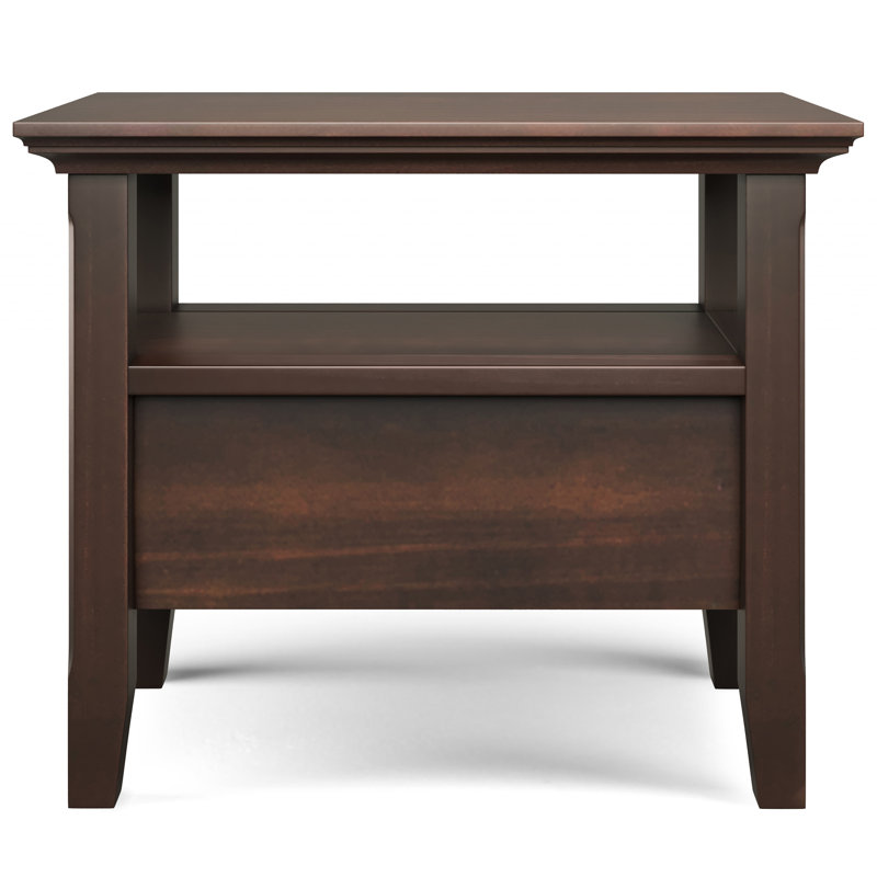 Brunette Brown Solid Wood Rectangular Side Table with Drawer