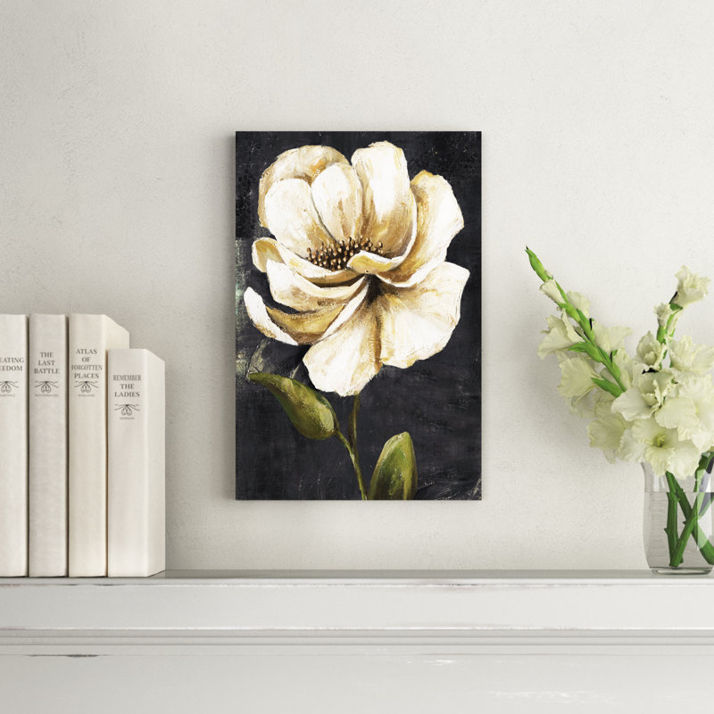Fleur blanche - peinture sur toile tendue, H 18 po x l 12 po