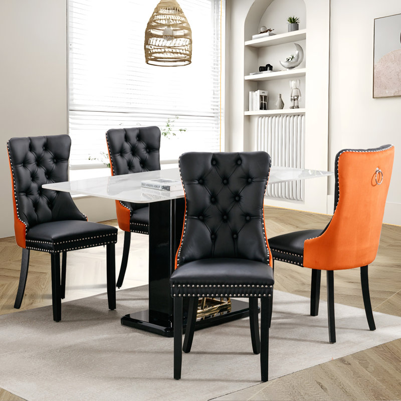 Chaise de salle à manger Kingson Modern Glam, Noir / Orange, 4