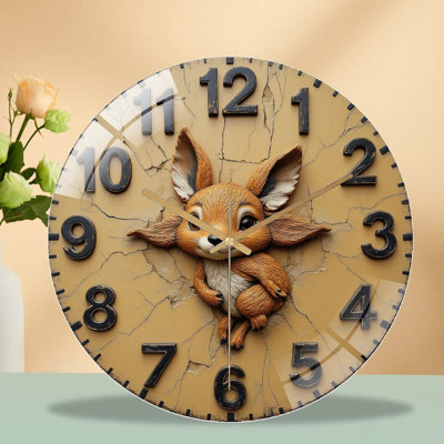Cute Cartoon Fox Wall Clock for Home Decor Art - 12'' Modern Glass Wall Clock
