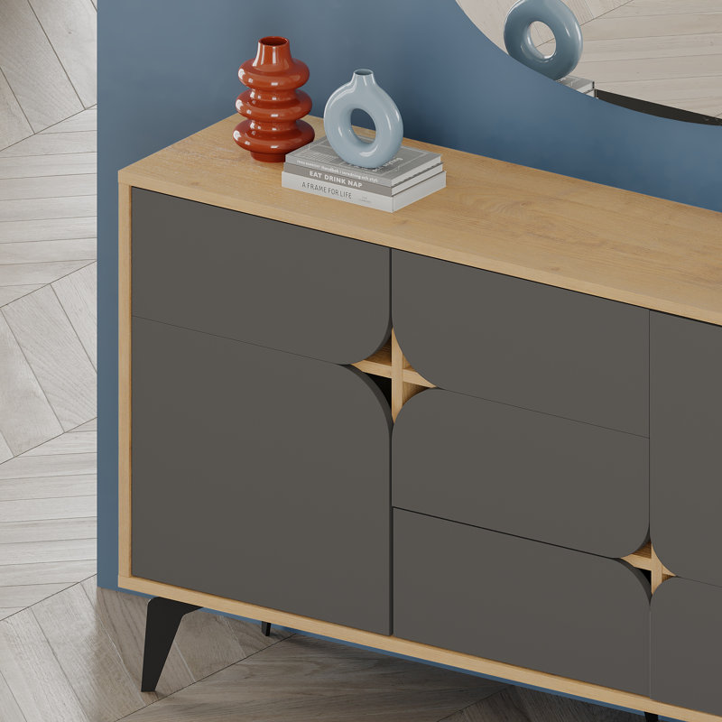 Klavdija 140Cm Wide 1 Drawer Sideboard, Oak/Anthracite