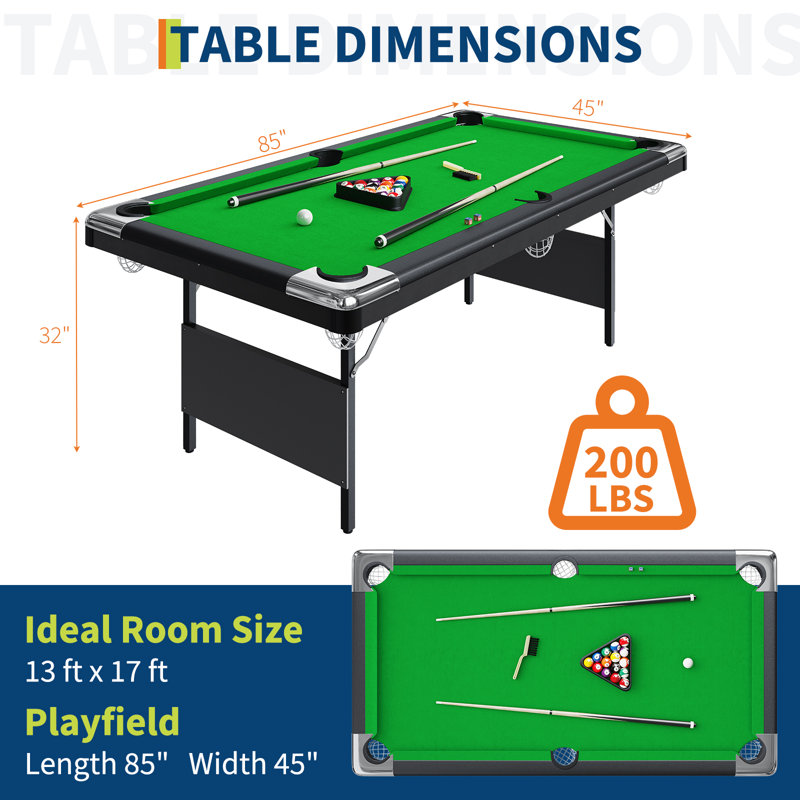 Table de billard pliable et portable avec boules, 2 queues de billard, craie et brosse, idéale pour la maison et la salle de jeux.