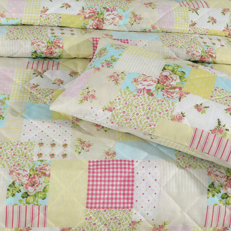 Krystina Candice Patchwork Bedspread Set Quilted Bedspread sets with Bed Comforter Pillowsham, 180 W x 250 L cm