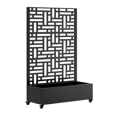 Boîte à fleurs en métal avec treillis, lit de jardin surélevé en métal avec treillis 73 po x 47 po x 16 po, boîte à fleurs en métal avec trous de drainage et roues verrouillables et écran d'intimité pour plantes grimpantes, légumes, vignes