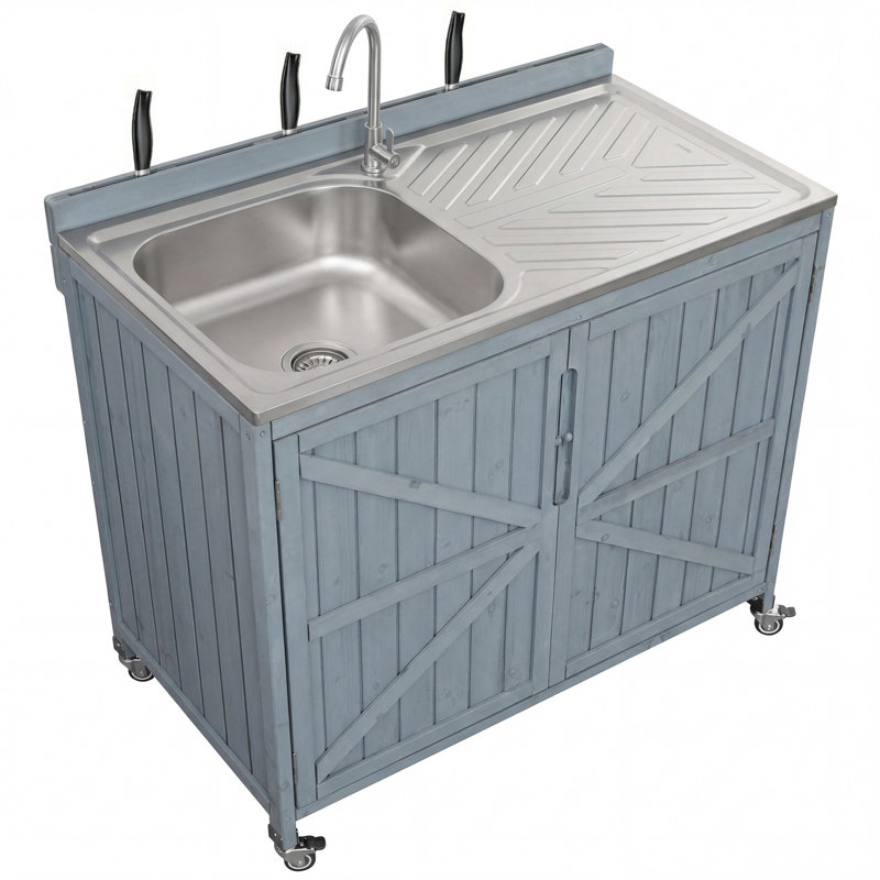 Chariot de barbecue extérieur avec évier, Gris