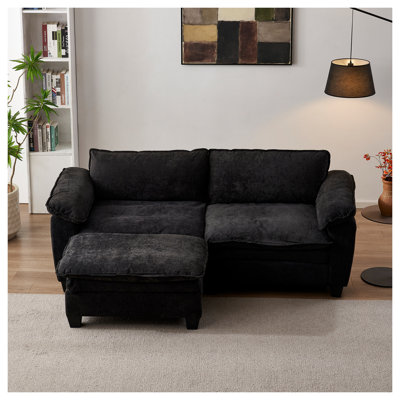Ensemble modulaire de causeuse modulaire en chenille avec repose-pieds, canapé rembourré de mousse noire
