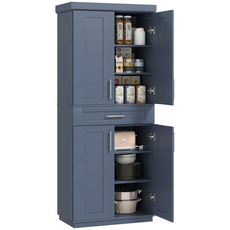Grande armoire de rangement autoportante 72 po avec 4 portes 72 po, Marine